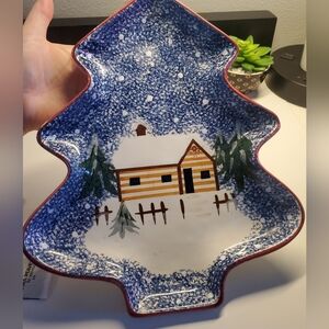 Vintage Christmas Three Shape Serving Platter , Tree-Shaped Ceramic Plate